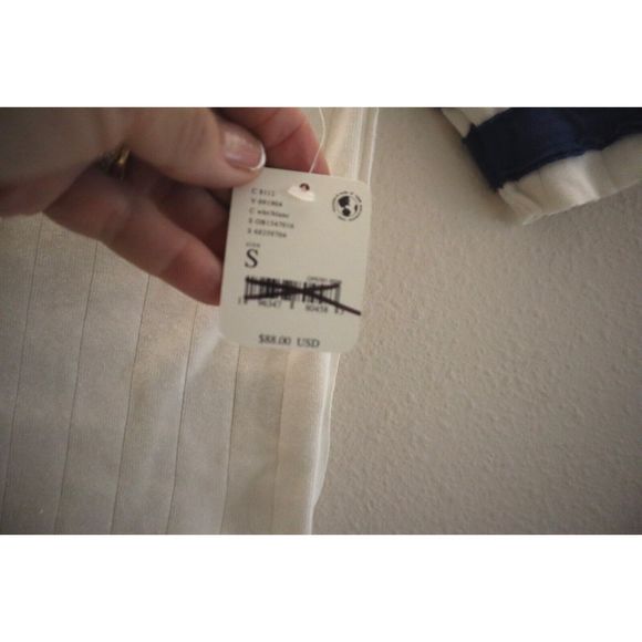 We The Free x FP OB1547016 Women's Sz S White/Blue 1/4 Zip Lace Sleeve Top - Picture 6 of 7